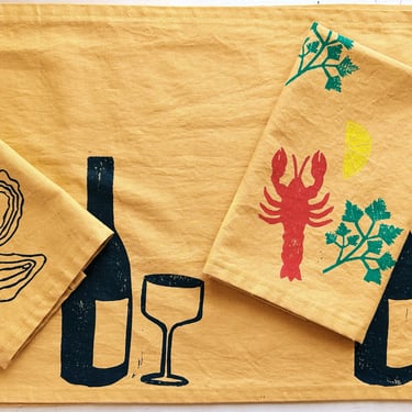 hand block printed table runner. wine on mustard. boho decor. linen tablecloth. birthday or dinner party decor. 