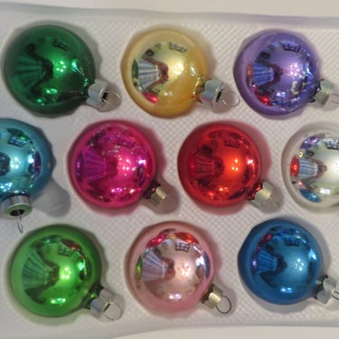 Vintage Glass Christmas Ornaments - 12 Multi Color Glass Ball Ornaments 