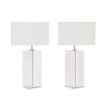 Pair of Stunning Les Prismatiques Diamond Shaped Lucite Table Lamps 1970s
