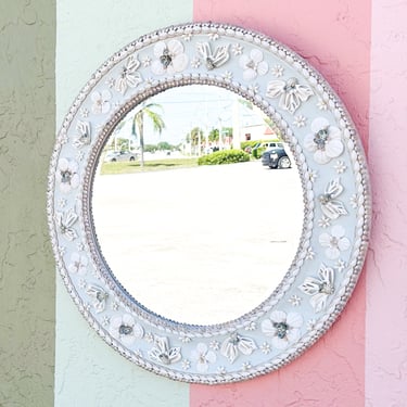 Round Blue Shellegance Mirror