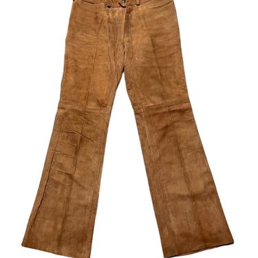 Vintage 1960s/1970s Buckskin Leather Pants ~ 33 Waist ~ Suede ~ Biker / Hippie / Boho ~ Bootcut / Flare Leg 