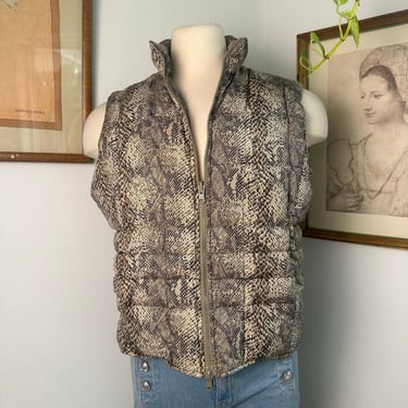 Vintage Snakeskin Print Puffer Vest with High Collar and Zipper Front | Vintage Reversible Down Vest | 90s Puffer Vest Jacket | Winter vest 