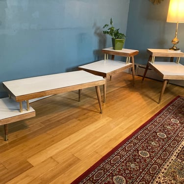 Mid century table set Coffee table, End Table Matching set 