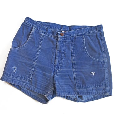 vintage corduroy shorts / 80s OP shorts / 1980s Ocean Pacific blue faded corduroy longriders shorts 30 