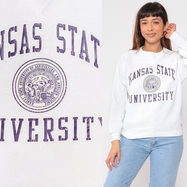 Kansas State Sweatshirt 90s University Sweater Agriculture Applied Science Graphic Shirt College KSU Wildcats White Vintage 1990s Medium M 
