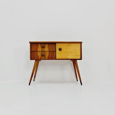 German mid-century walnut and beech small sideboard /side table, 1950s 