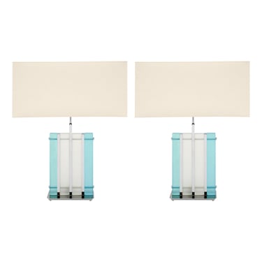 Murano Glass Aqua and Chrome “Tormalina” Slab Lamps