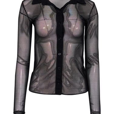 Amanda Uprichard - Black Semi-Sheer Mesh Long Sleeve Shirt Sz P