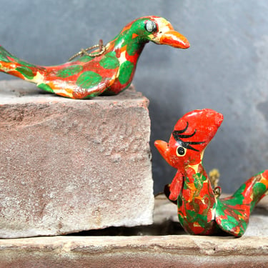 Vintage Clay Rooster & Dove Set of 2 Ornaments | Vintage Hand-Painted Christmas Ornaments | Made in India | Bixley Shop 