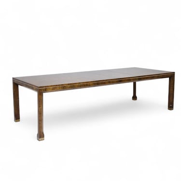 Mastercraft Mid Century Burlwood and Brass Expanding Dining Table with 2 Leaves- mcm 