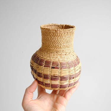 Vintage Small Handmade Straw Basket 