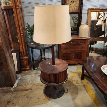 Mid Century Modern Vintage Lamp Table with Tambour Door