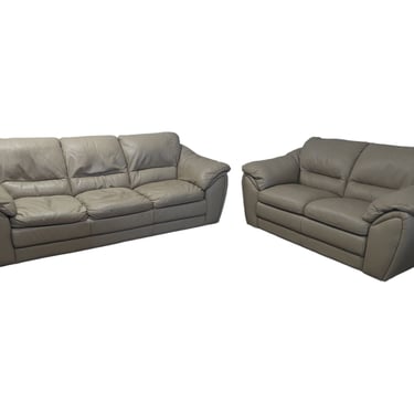 Beige Leather Couch and Loveseat Set