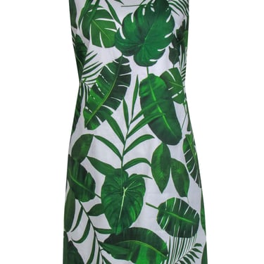 Alice & Olivia - White & Green Leaf Print Sleeveless Shift Dress Sz 12