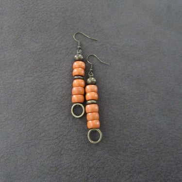 Mid century modern orange wooden earrings 
