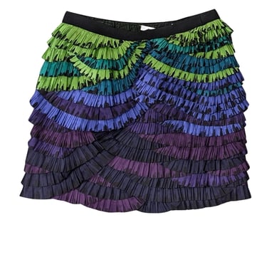 Diane von Furstenberg - Purple, Blue, Green & Black Tiered Ruffled Mini Skirt Sz 0
