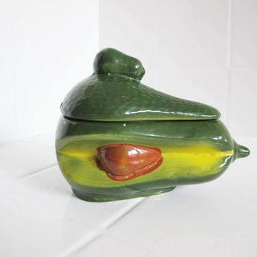 Vintage Green Avocado Trinket Dish - Quirky Jewelry Ring Holder - Gift For Foodie Cook Friend 