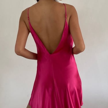 90s 100% Silk Charmeuse Mini Slip Dress - Cerise Red