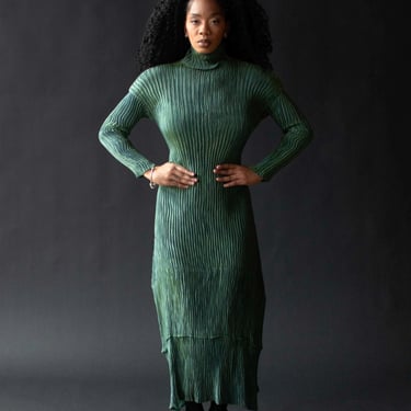 1990s Green Pleated Dress | Issey Miyake 