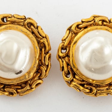 Chanel Faux Pearl Clip Earrings