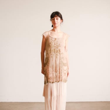 1920s Sheer Layered Bullion Lace Net Dress 