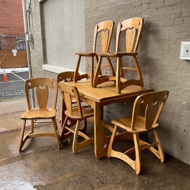 MCM Maple Draw Leaf Table & 6 Chairs