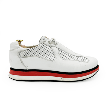 PRADA WHITE/RED/BLACK LEATHER TRAINERS