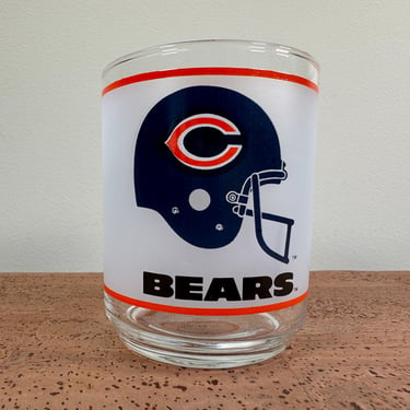 NOS Vintage Chicago Bears NFL Frosted Glass(es) | Mobil Gas | Lowball DOF Rocks Glass 