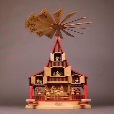 Big Vintage German Erzgebirge Christmas Pyramid | Wooden Nativity Scene Candle Carousel | Holiday Decor Centerpiece 