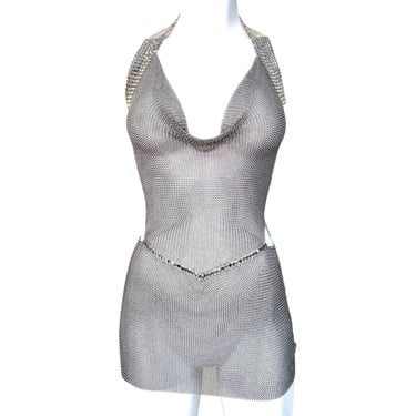 Ferrara Vintage Silver Chain Mail Mesh Micro Mini Dress, New/Old  DBS