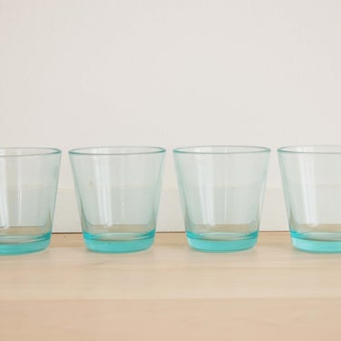 Set of 4 Vintage Scandinavian Modern Iittala Kartio Glassware Water Green Tumblers with Blemishes Kaj Franck 