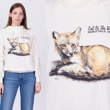 90s Fox Funnel Neck Sweatshirt - Medium | Vintage 
