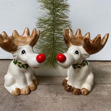 Vintage Reindeer Fitz And Floyd Candle Holders, Rudolf, Christmas Decor, Votive Candle Holders, 1976 