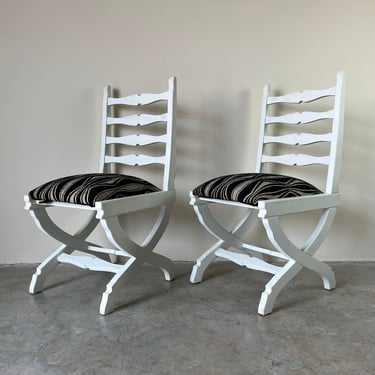 Vintage French Country Style Ladder Back Accent Chairs - a Pair 