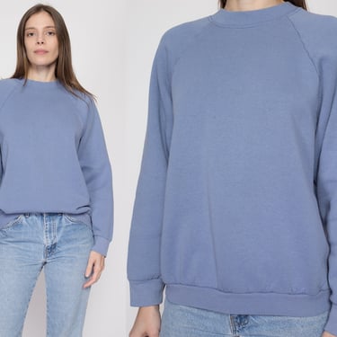 Large 90s Periwinkle Blue Raglan Sweatshirt | Vintage Slouchy Plain Crewneck Pullover 