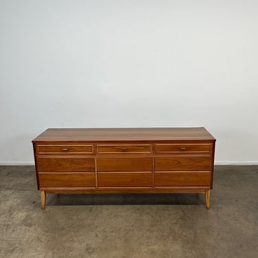 Mid Century Walnut 9 Drawer Dresser by Dixie 