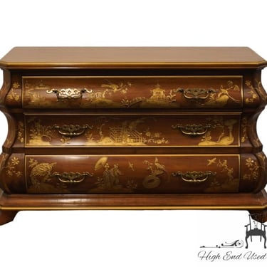 WHITE OF MEBANE Asian Chinoiserie Style 56" Bombay Three Drawer Chest w. Raised Gold Painted Motifs 