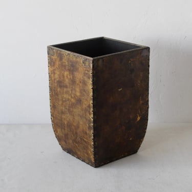 Faux Distressed Leather Nailhead Wastebasket Vintage Mid-Century 