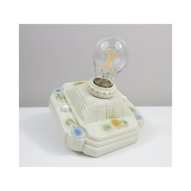 Refurbished Bare Bulb Flush Mount Porcelain Fixture - Deco Era - Basketweave & Florals - Ready to Hang - 1930's 