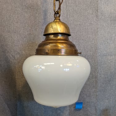 Antique Beardmore Brass and Milk Glass Schoolhouse Light