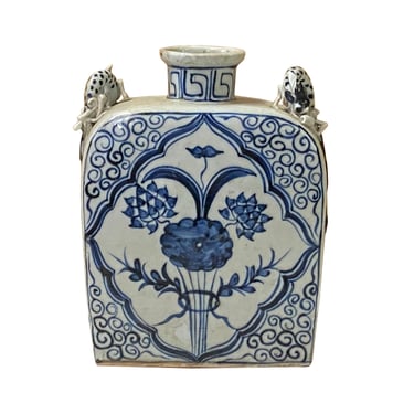 Vintage Chinese Blue White Porcelain Small Square Flat Vase ws2661E 