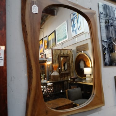 Oval Mirror in Squared Wooden Frame