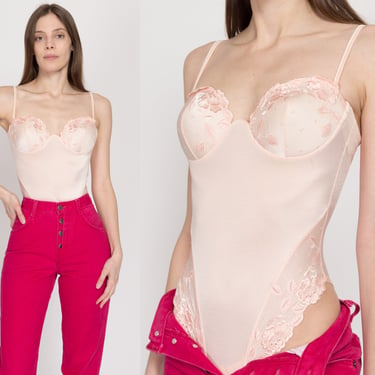 XS-Sm 90s La Perla Blush Pink Teddy Bodysuit 34B | Vintage Designer High Hip Floral Trim One Piece Sexy Lingerie 