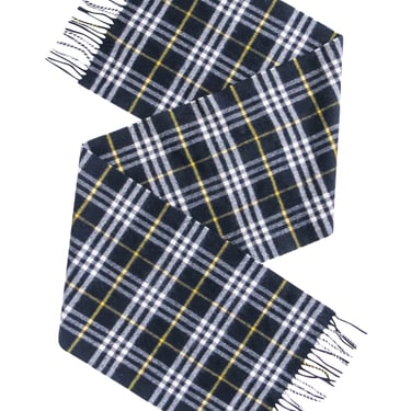 Burberry - Navy, White, &amp; Yellow Plaid Lambswool Scarf