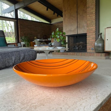 Mid-Century Modern Raymor Bitossi orange Bowl, Aldo Londi Italian ceramic Bowl 
