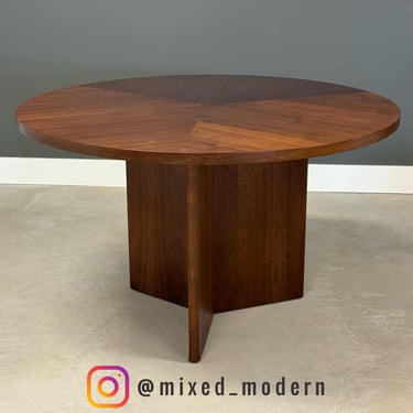 Refinished Walnut 48” Round Dining Table by Harvey Probber 