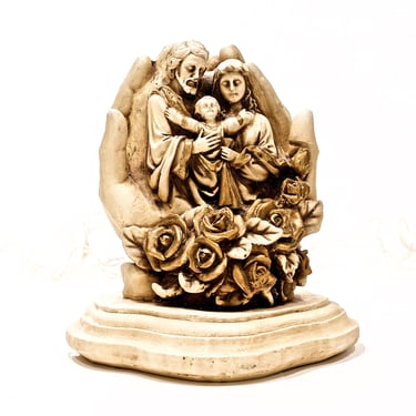 VINTAGE: Chalk Ware Holy Family In Gods Hands Statue - Chalkware Holy Family - SKU 23-E-00012552 