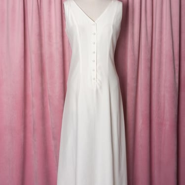 Beautiful 90s Off-White Button-Front Sleeveless Midi Jacket Dress 