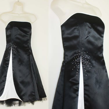 Vintage 2000s / 00s / Y2K Black & White Prom Dress by Jessica McClintock, Size Medium 
