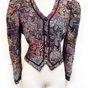 Tapestry CACHET Designer Jacket 1980's Vintage Fitted Blazer Floral MEDIUM 